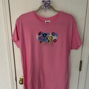Vintage Pink Floral Embroidered Butterfly T Shirt